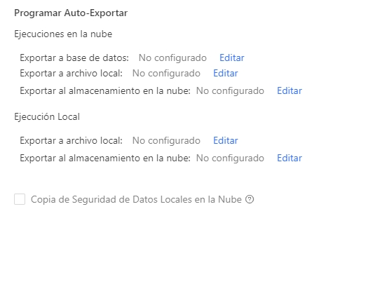 Configuración de los destinos de exportación automática para datos en la nube y datos locales