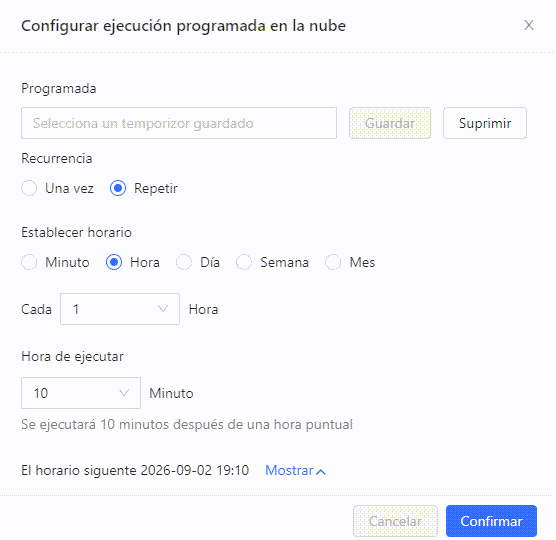 Configuración de una programación de extracción en la nube en la aplicación de escritorio de Octoparse